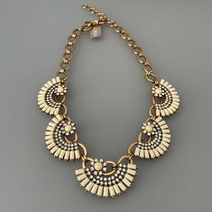 J.CREW Flower Fan Statement Necklace Art Deco Ivory Rhinestone Gold-Tone NWT